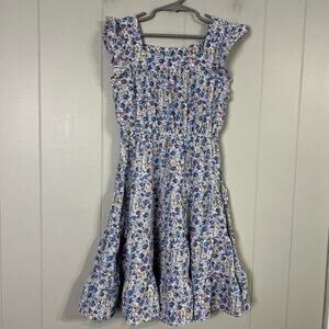 Hayden Girls Size S Blue Tiered Ruffle Sleeve Dress Square Neck